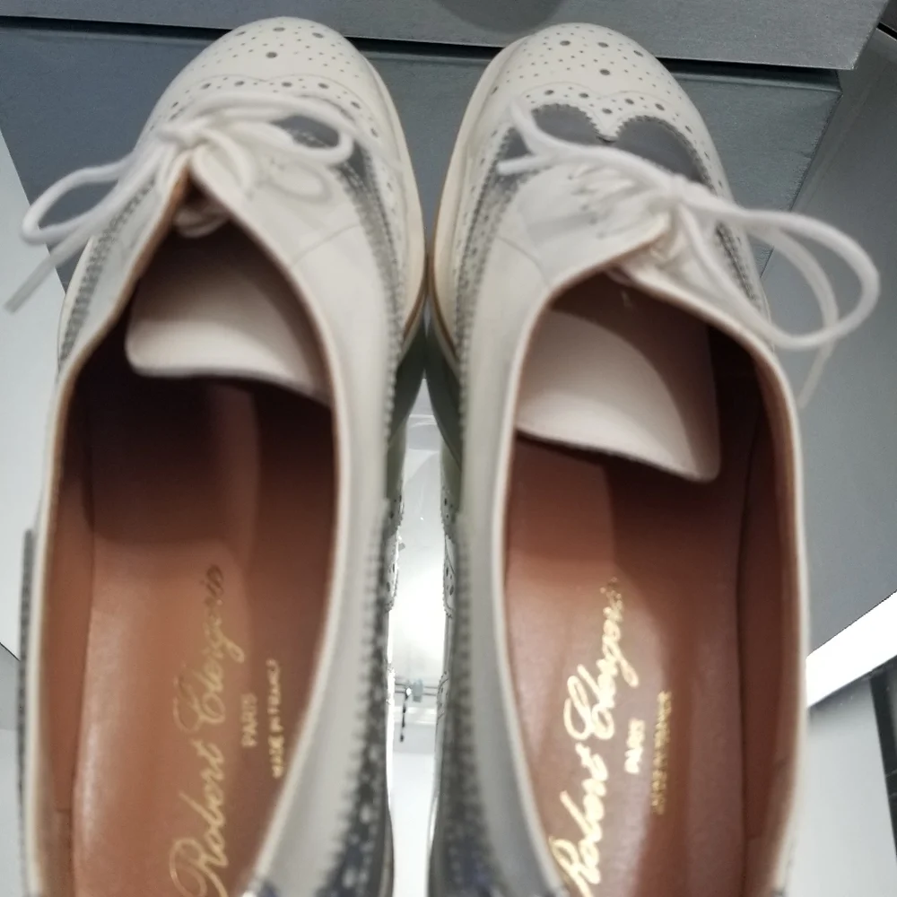 Robert Clergeri White Metallic Patent LeatherLace Up Oxford 38.5